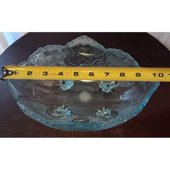 Vtg Jeanette Glass LOMBARDI Footed Starlight Blue Glass Centerpiece Fruit Bowl - Picture 9 of 11